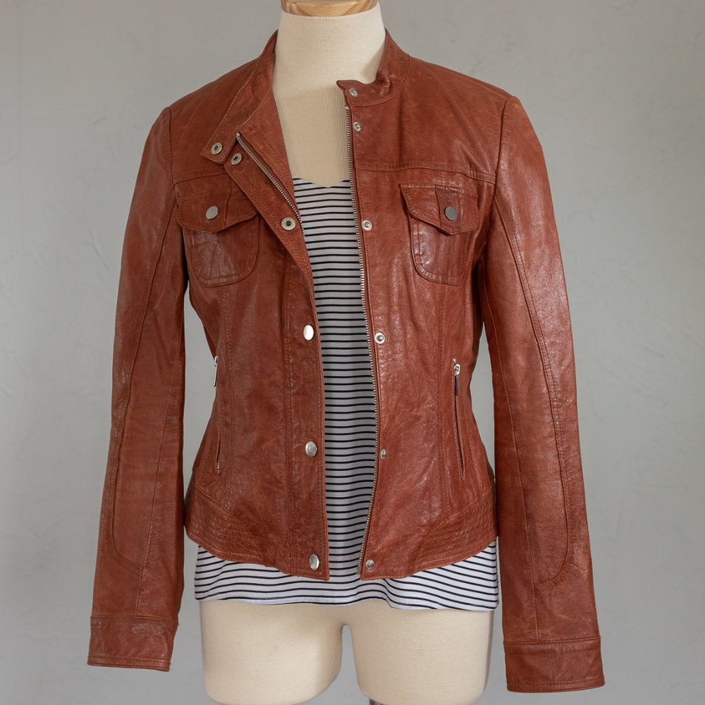 Tahari Brown Leather Jacket size small
